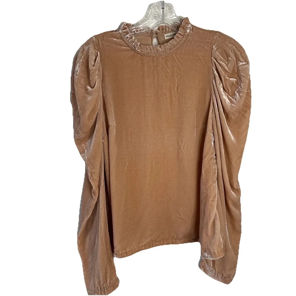 Ulla Johnson Gilles Velvet Puff Long Sleeve Blouse in Peach Size 4
